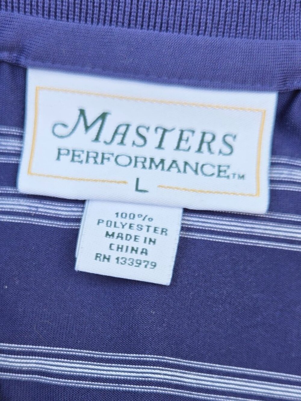 NWOT-Official Masters Performance Tech Polo Shirt Men L Blue w/Wh Stripe Augusta